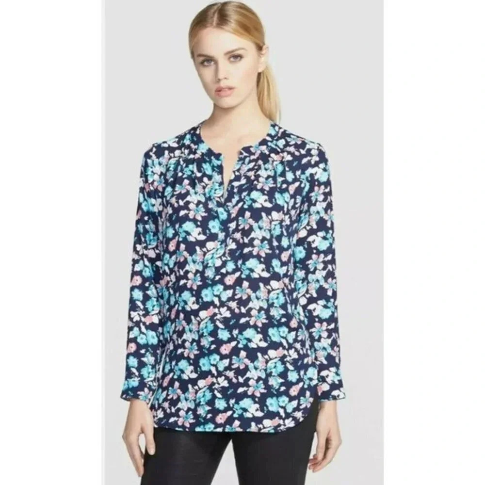 Harlowe & Graham Women's Size‎ S Small Floral Long Sleeve Top V-Neckline EUC